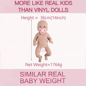 Ivita 36cm (14 polegadas) 1,76 kg de corpo inteiro Silicone Reborn Baby Doll Doll não pintado inacabado Bebe bonecas