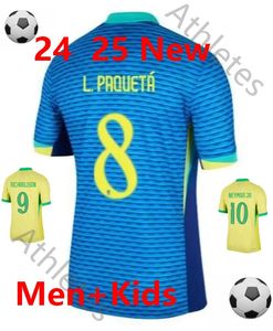 2024/25 Американский футбол Джерси Бразилия Футболка America MARCELO PELE PAQUETA NERES COUTINHO FIRMINIO JESUS VINI JR 2024 Детский комплект Бразилии унисекс Униформа