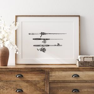 Vintage Fishing Rod Reel Bait Vintage Poster Black White Fisherman Wall Art Picture Fish Kinds Canvas Painting Prints Man Gifts