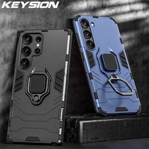 Mobiltelefonfodral Keysion stockproof pansarfodral för Samsung S23 Ultra 5G S23+ S21 Plus Ring Stand Back Cover Galaxy S22 S20 FE YQ240330