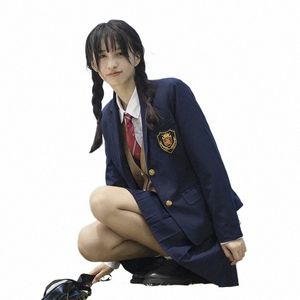 Escola Navy Coat Girls High School Roupas com Badge Jk Suit Japão Uniforme Coreano para Graduati Jaquetas Estudante Blazer Seifuku p24p #