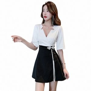 woman Work Clothes Shirt Short Skirt Suit Hotel Waiter Beauty Sal Spa Massage Nail Cafe Foot Bath Technician Overalls Uniform 70dM#