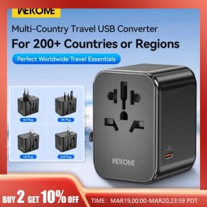 Wekome Universal Travel Adapter med 2 USB- och 3 Type-C-portar Travel Converter Adapter Combo för 224 länder UK US EU Plug