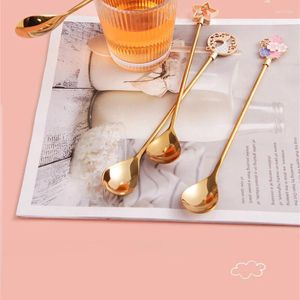 Spoons Ice Spoon Creative 304 Stirring Mug Gift Long Handle Kitchen Supplies Teaspoons High Quality Cherry Blossom Pattern