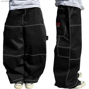 Erkekler kot pantolon harajuku tarzı mektup nakış y2k bagaj erkek kot düz kot pantolon 2024 moda hip-hop geniş bacak pantolonl2403