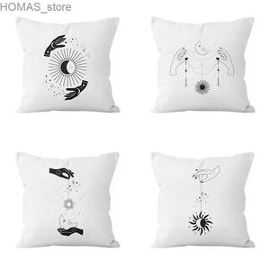 Pillow Home Decor black and white simple Painting case Tarot br Sun Moon Gesture art design sofa office cushion cover Y240401