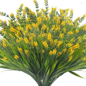 装飾的な花6PCS人工植物偽造品の偽物のラベンダーガーデンポーチウィンドウボックスアウトドアデコレーション