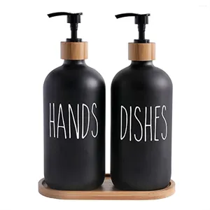 Liquid Soap Dispenser Glass Set Contains Hand And Dish Dispenser. Matte Black