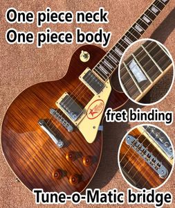 Ganze benutzerdefinierte Onepiece Hals Onepiece Sunburst Body E-Gitarre Upgrade TuneoMatic Bridge Gitarre Tiger Flame Gitarre smo7059963