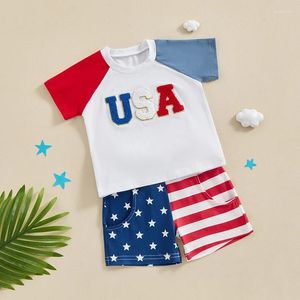 衣類セット7月4日ベイビーボーイ衣装幼児4番目のTシャツの星とストライプショーツレッドホワイトブルー服セット
