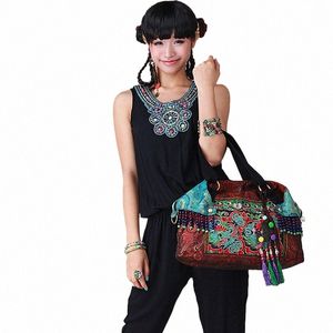 hot Bohemia Silk brocade double-sided embroidery women handbags Ethnic Vintage handmade Beaded tassel shoulder crossbody bags y5rL#