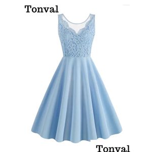 Abiti casual di base Tonval See attraverso mesh o-scollo y donne in pizzo Cocktail elegante sbalorditivo per festa senza maniche A-line Abito swing lungo dr otsgc