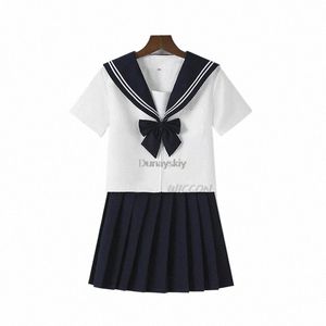 Japansk skoluniform Sailor Sailor Basic Carto Girl Navy Sailor Uniform White Set Navy Costume Women Girl C14p#