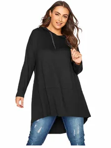 Plus Size Lg Sleeve Herbst Lässige Kapuze Tunika Tops Frauen Kordelzug Pullover Hoodie Sweatshirts Weibliche Große Größe T-Shirt 4XL F5Jx #