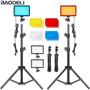 LED Video Light Painel Fotografia Lighting Photo Studio Lamp Kit 2 Pacote para Shoot Live Streaming YouBube com filtros RGB Stand RGB