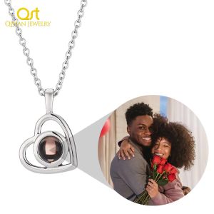 Naszyjniki Projekcja serca Naszyjnik dla kobiet Niestandardowy łańcuch zdjęć spersonalizowany fotograficzny wisiorek miłośnik pamięci biżuteria biżuterii Mother's Day Prezent