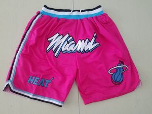 Mens''miami''heat''Authentic Shortsバスケットボールレトロメッシュ刺繍されたカジュアルアスレチックジムチームショーツ06