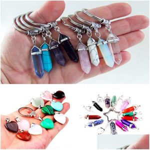 Nyckelringar som säljer läkande kristaller Amethyst Rose Quartz Bead Chakra Point Women Men Natural Stone Heart Star Keychain Drop Delivery J DH9RV