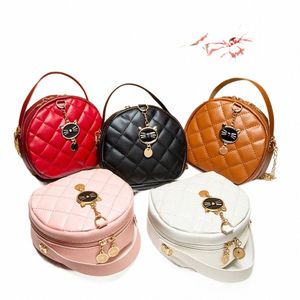 Mulheres Cadeia Bolsas de Ombro Rodada Bolsas Senhoras Gato Bonito PU Couro Feminino Crossbody Menger Bag g8Q0 #