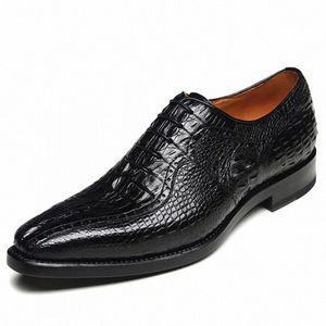 Klänningskor Meixigelei Crocodile Leather Men Round Head Lace-up slitfestande affär Mann Formell M655#