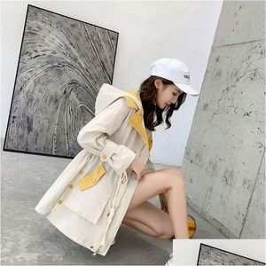 Womens Trench Coats Primavera Outono Windbreaker Meninas Estudante Solto Casaco Feminino para Jaqueta Mulheres Jeans Outerwear Hooded Manto Drop Dhlc1