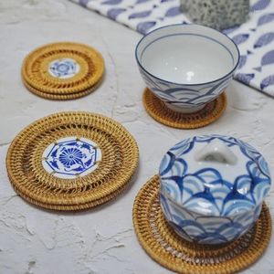 Carpets Drink Coasters Set Kungfu Tea Accessories Round Tableware Placemat Dish Mat Rattan Weave Cup Pad Diameter