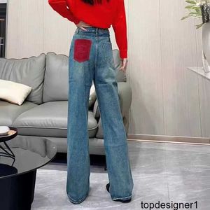 Designer Nanyou High Quality CE New Women's Red Back Pocket Plush Fabric Straight Slender denim Pants IN8C