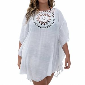 Túnica de praia de crochê BIKINI-Plus Size para mulheres, roupas de banho, roupas de proteção solar, cobertura para nadar Dr, verão H3uu#