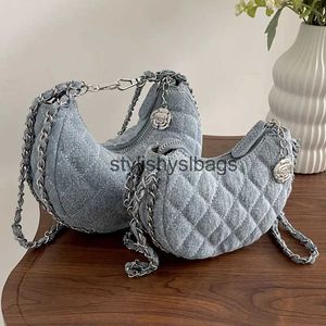 Totes Brand Designer Denim Plaid Quilted Womens Shoulder Bag Casual Chain Crossbody Bag Hobos Handbag 2023 Trend H240330