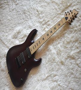 Fábrica personalizada matte vermelho escuro 7 cordas guitarra elétrica com stringthru bodyblack traste inlayalta qualidade pode ser personalizado1732415