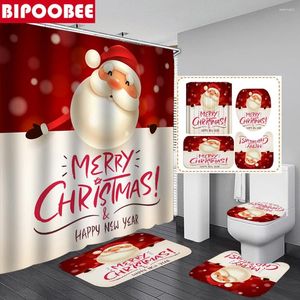 Shower Curtains Merry Christmas & Happy Year Bathroom Santa Claus Bath Mats Set Toilet Lid Cover Anti-slip Carpet Xmas Decor