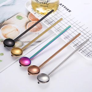 Drinking Straws Spoon Long Straw Metal Steel Tools Stirring Accessories With 5pcs Bar Tea Stainless Teaspoon Reusable Coffee Gift