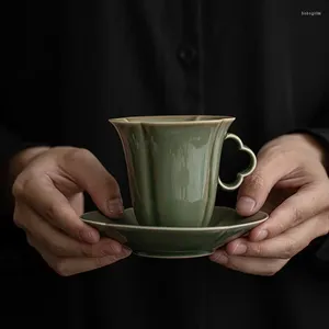 Filiżanki spodki yue piec celadon retro ręcznie robiony herbata kubek kubek biurowy kawa z ustawioną miską do herbaty