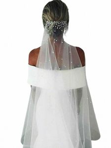 Topqueen Элегантная фата с жемчугом Мягкая 1-уровневая свадебная фата из бисера для невесты Простая фата соборной длины с расческой v180 v1AN#