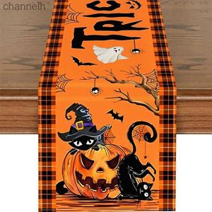 Table Runner Halloween Themed Pumpkin Scary Castle Home Kitchen Party Holiday Dinner Dresser yq240330