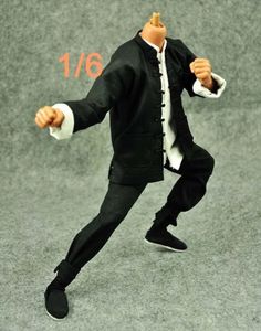 1/6 masculino soldado kung fu roupas chinês preto manga longa terno caber 12 figura de ação corpo bonecas 240328
