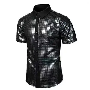 Camicie da uomo camicie lucide camicia per esibizione slim fit con colletto a riposo per i festival di night club Contrasto