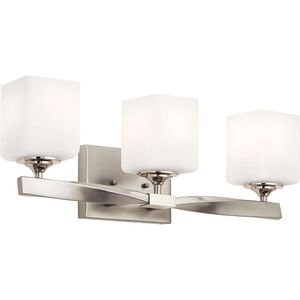 Kichler Marette 22.75 Vanity Light em níquel escovado 3 lâmpadas modernas para banheiro com vidro opala gravado em cetim - solução de iluminação elegante e funcional