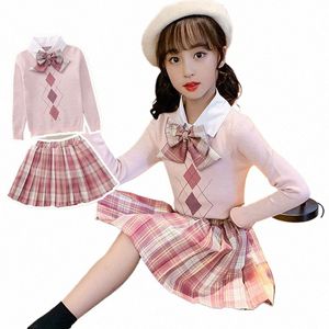 Outono estilo crianças jk uniforme xadrez saia terno conjunto completo de estilo universitário 12 anos de idade menina estilo ocidental meninas uniforme escolar T7Sl #