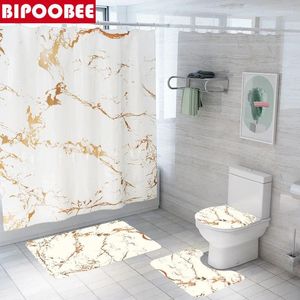 Tende da doccia Tessuto per tende con stampa in marmo 3D Poliestere Strisce irregolari Bagno Tappeto antiscivolo Copriwater Set tappetino da bagno