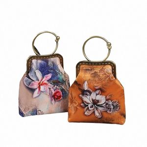 Square Silk Chegsam Bag Ancient Style Hanfu Handväska Handgjorda guldmunnen Tryckt handväska Bag Crossbody Bag H0B6#