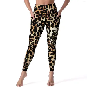 Women's Leggings Classic Leopard Print Sexy Trendy Animal Skin Gym Yoga Pants Push Up Elastic Sport Legging Pockets