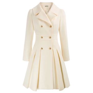 Grace Karin Casaco feminino Notch Lapela Bedido duplo de capa de casacos de ervilha de lã A-line com bolsos acima do coat do joelho