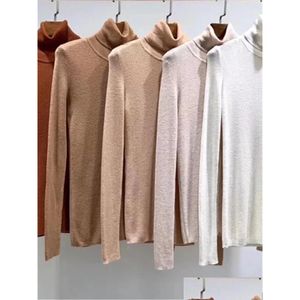 Womens Sweaters Early Autumn Thin Knit Sweater Mticolored Cashmere Long Sleeve Turtleneck Slim Knitted Bottoming Jumper For Lady Drop Otbab