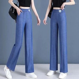 Jeans da donna estate sottile femminile 2024 elastico in vita comodi pantaloni in denim dritti pantaloni da donna a gamba larga in seta di ghiaccio pantaloni neri blu