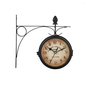 Настенные часы ретро-стиль часы комната двойной европейский винтаж с железной стойкой батарея, управляемая для дома