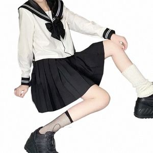 Grundlegende Sets Japanische Sailor Kostüm Frauen Schule Schwarz S-2XL Carto Anzug Uniform Navy Mädchen 39W9 #