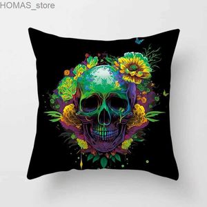 Pillow Colorful Skull Flower case Decorative Printing Square Car Sofa Fashion Cushion Cover 45*45cm Home Decoration Y24040182N6