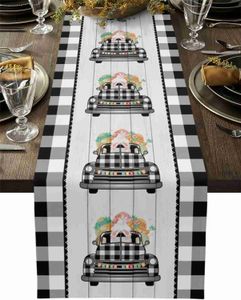 テーブルランナーのイースターバーラップドレッサースカーフファームバニーテールブラックホワイトバッファロー格子トラック家庭装飾キッチンダイニングYQ240330