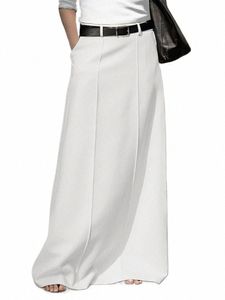 plus Size VONDA Elegant Lg Skirts Women Fi Solid Color Maxi Skirt Pleated Casual Loose Pockets High Waist Vintage Bottom R4rq#